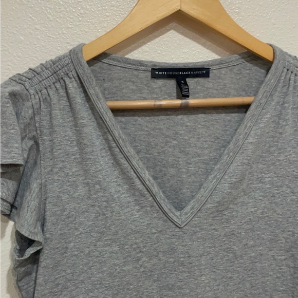 White House Black Market V-Neck flutter sleeve Blouse - Gray Glamgetter Tee - Picture 5 of 9
